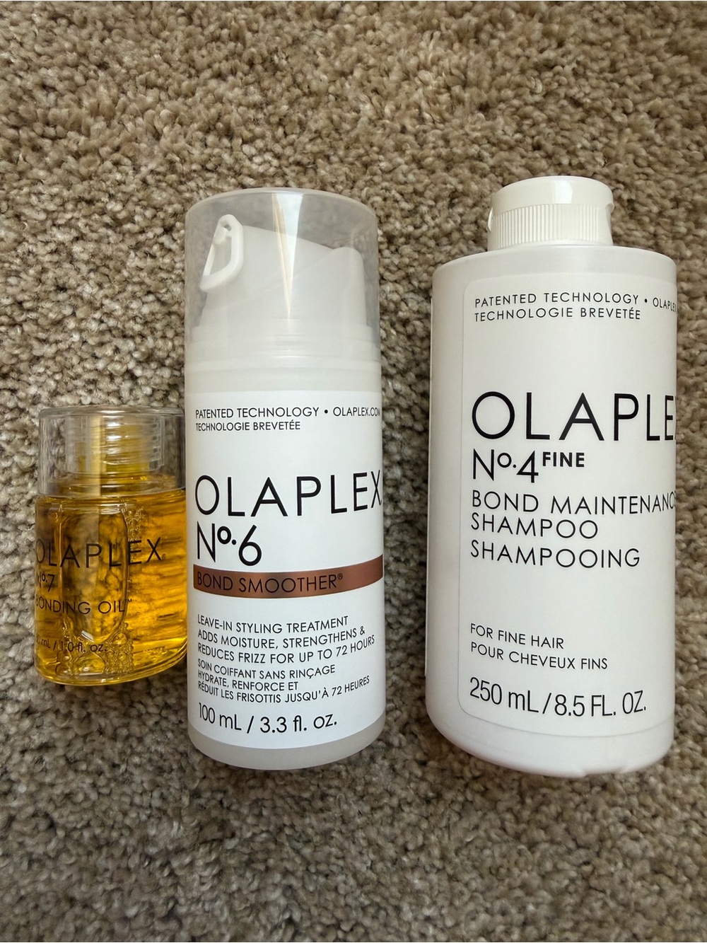 OLAPLEX Hair Bundle Trio No 7 Bonding Oil, No 6 Bond Smoother, No 4 Shampoo